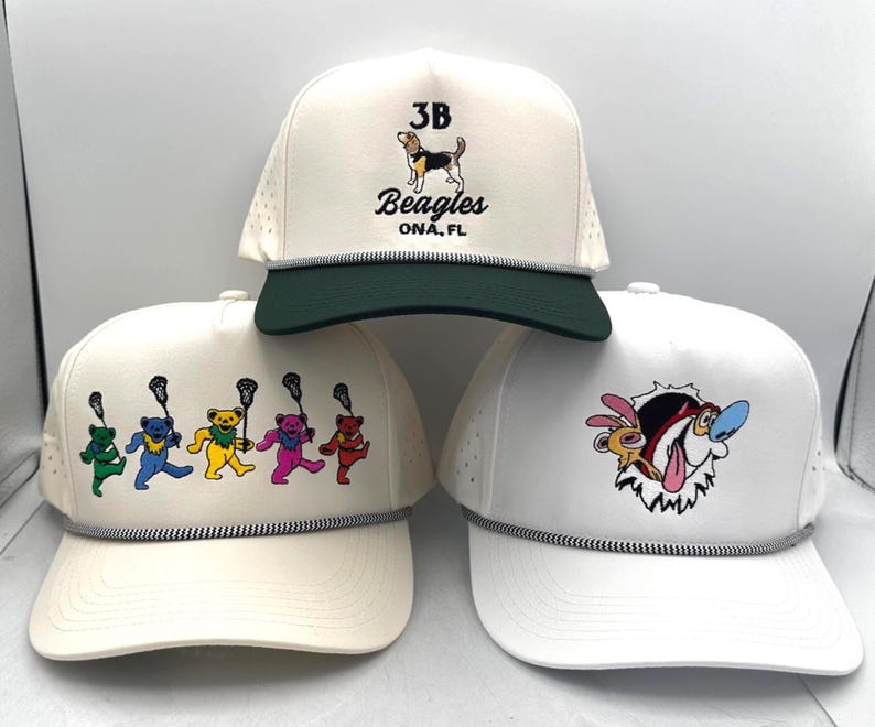 custom logo embroidery on performance golf hat with rope