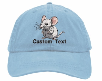 Embroidered Mouse Baseball Cap: Custom Text, Light Blue Cotton Dad Hat