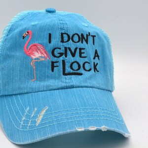 I don&#39;t give a Flock Distressed Women&#39;s Trucker Hat Flamingo embroidery Embroidered Cap  Mesh Cap initials embroidered cap