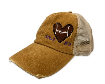 Personalized Football Mom Hat: Distressed Heart Design