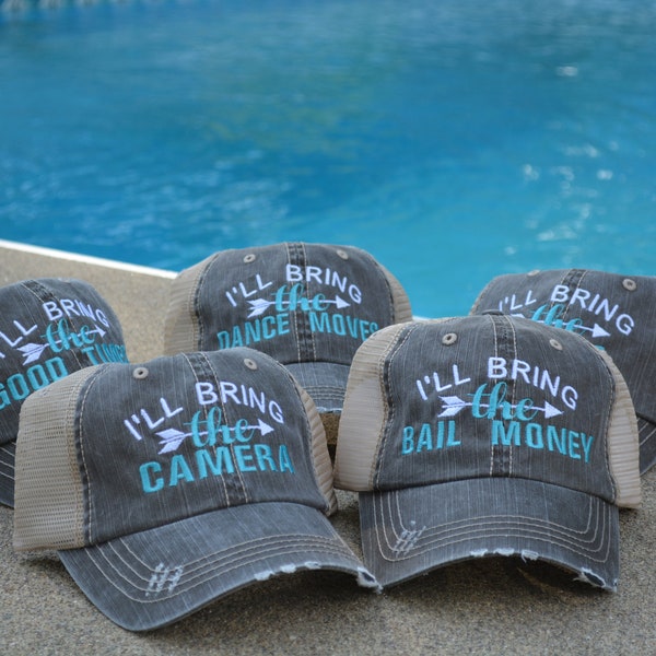 I'll Bring the Alcohol, Bad Decisions, DISTRESSED TRUCKER HAT  Personalized Gift Best Friend Gift Party Best Alibi Money bachelorette party