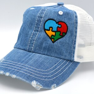 Autism Puzzle Heart cap, Puzzle Heart autism, puzzle piece, autism Love awareness Hat Distressed trucker hat