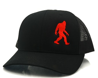Embroidered Bigfoot Trucker Hat: Sasquatch PNW Outdoors Snapback