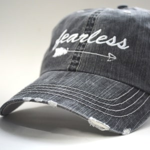 Fearless Distressed Baseball Cap Vintage Gray Trucker Hat with Embroidered Script