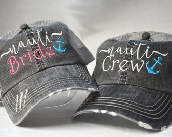 Nauti Bride Nauti Crew Distressed Hats Bachelorette Hats Bachelorette Party Accessories Bridesmaid Hat Bride Hat Trucker Hats Nautical Theme