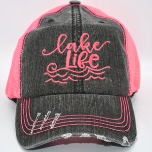 Lake Life High Ponytail Messy Bun OR regular Trucker Hat Vacation Hat summer boating Hat Lake  Life is Better at the Lake  Boat Hat Lake Bum