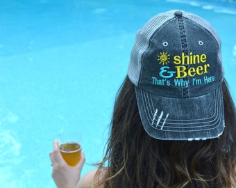 Sunshine and Beer Hat: Embroidered Trucker Cap, Funny Beach Party Gift