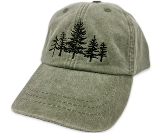 Pine Tree Forest Embroidered Baseball Cap, PNW Hiking Hat