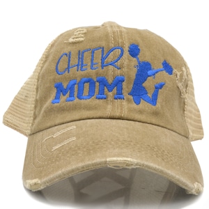 Cheer MOM Criss Cross High Ponytail Messy Bun Cap  Gift Game Day