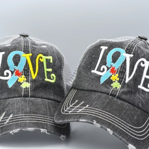 Autism Puzzle Ribbon cap, Embroidered Distressed Trucker Hat Puzzle  autism, puzzle piece, autism Love awareness Hat Unisex Trucker Hat