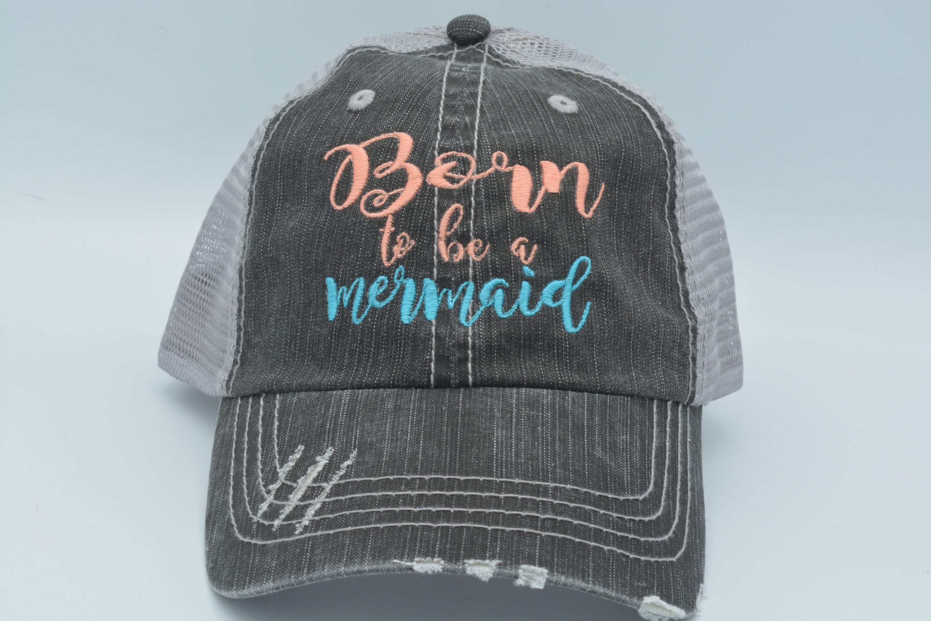 Women\'s Embroidery Adjustable Washed Distressed Casual Trucker Hat Mermaid Mermaid Heart Trucker Hat - Wet Dreamz Hawaii main image 3