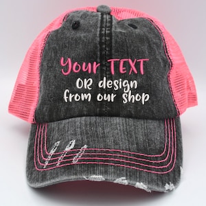 High Ponytail Messy Bun Distressed Women's Trucker Hat Personalized Embroidered Cap  initials embroidered cap monogram gift