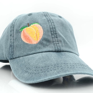 Peach Embroidered hat Peach Peachy Emoji Baseball Cap Embroidered Cotton Adjustable Dad Hat image 3