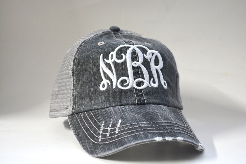 Monogram Hat Personalized Distressed Women's Trucker Cap Etsy