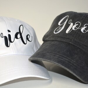 Bride and Groom Caps: Embroidered Cotton Twill Wedding Hats