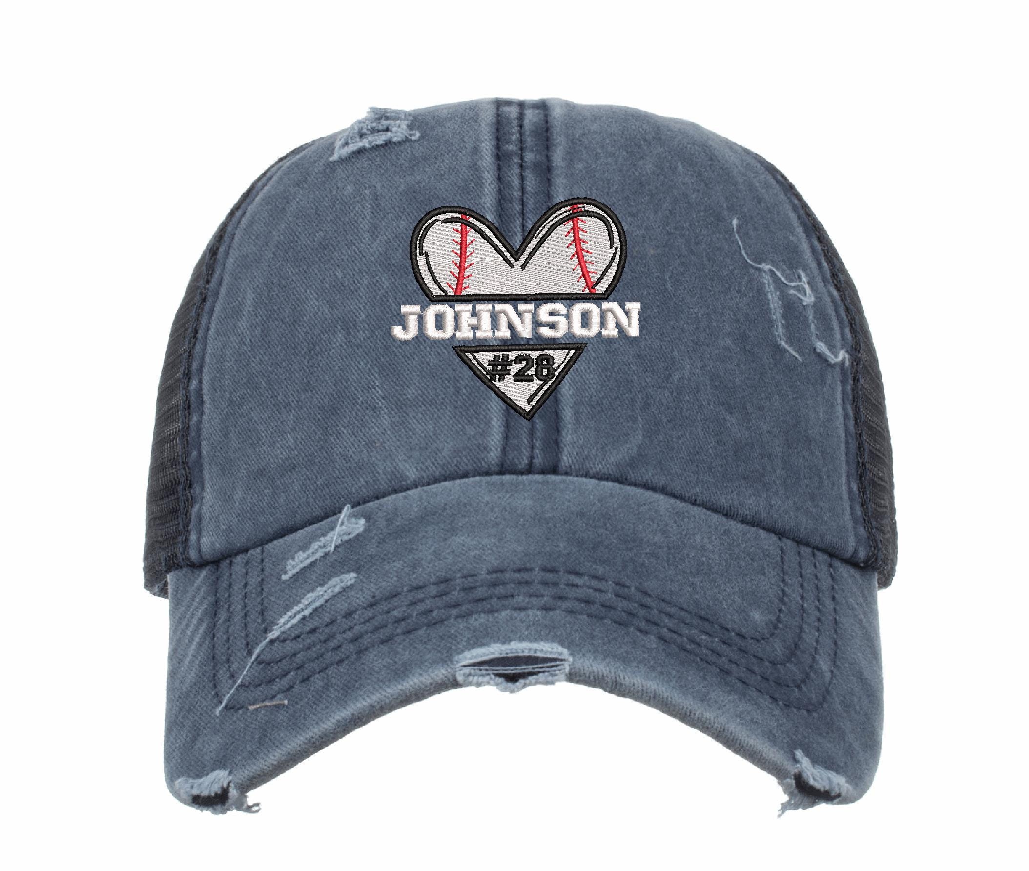 New Custom Designed Blue Distressed Baseball Hat with Pink Dripping Heart Imperfect Heart  main image 2
