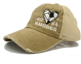 Personalized Sports Heart Hat: Criss Cross Ponytail Cap