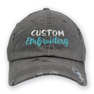 Custom Hat, DISTRESSED messy bun, Vintage, Baseball Cap OR Ponytail Cap, Custom Embroidered Hat, Personalized Ball Cap