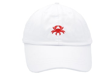 Red Crab Embroidered Baseball Cap: Coastal Nautical Dad Hat