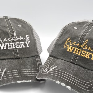 Freedom and Whisky Trucker Hat Unisex Hat Men Personalized Gift  Embroidered Cap  Mesh Cap  Embroidered Cap