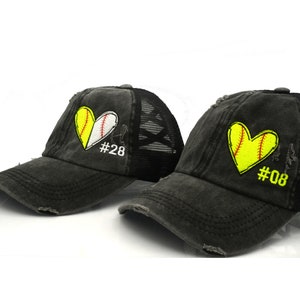 Personalized Softball Baseball Heart Cap: Criss Cross Ponytail Hat