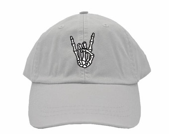 Rock On Skeleton Hand Embroidered Cap: Music Lover Hat