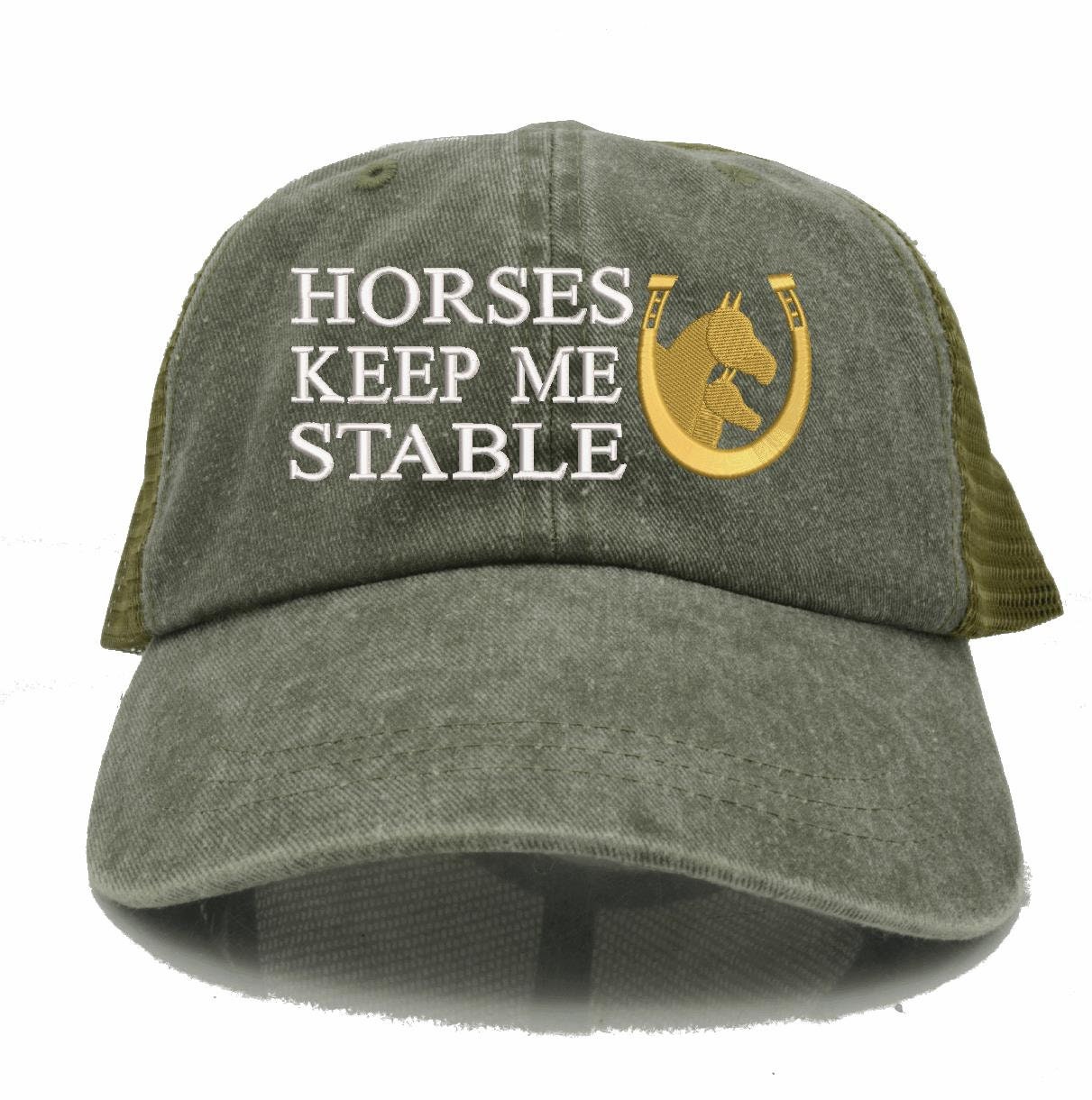 Horses Keep Me Stable Cap: Embroidered Vintage Trucker Hat  display picture 1