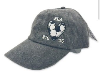 Personalized Soccer Heart Hat: Custom Name & Number, Criss Cross Ponytail Cap