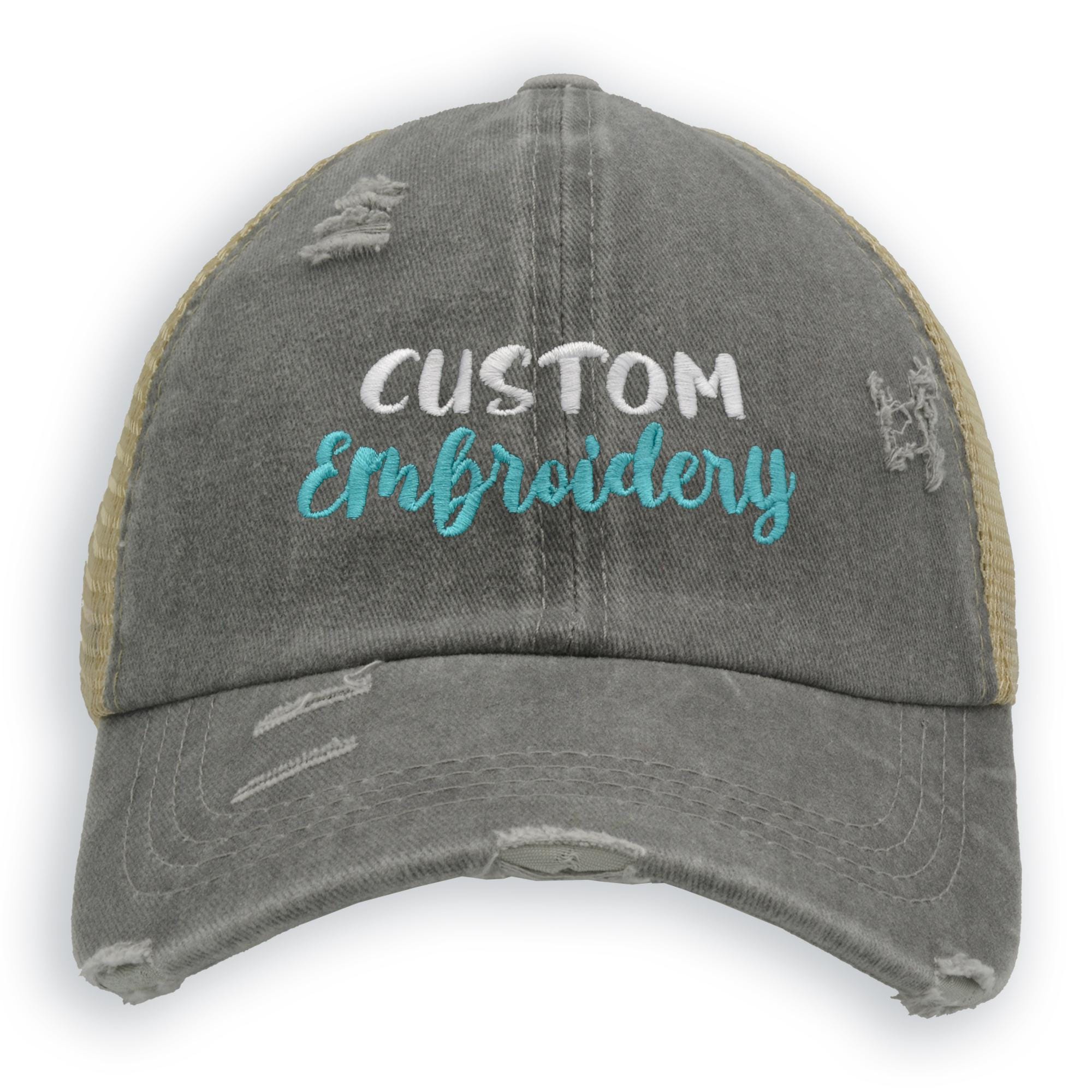 Women's Criss Cross Ponytail Baseball Cap — Adjustable Distressed Trucker Hat, High Bun & Ponytail Friendly