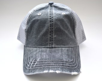 Mermaid Embroidered Distressed Trucker Hat: Women display picture 1