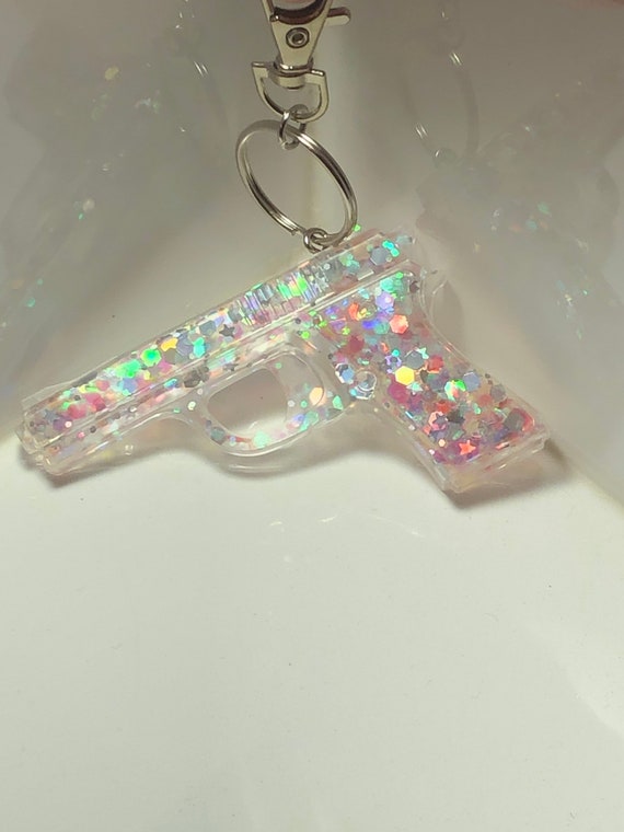 Custom Keychain Glitter Resin Keychain Glitter Keychain Gun Etsy