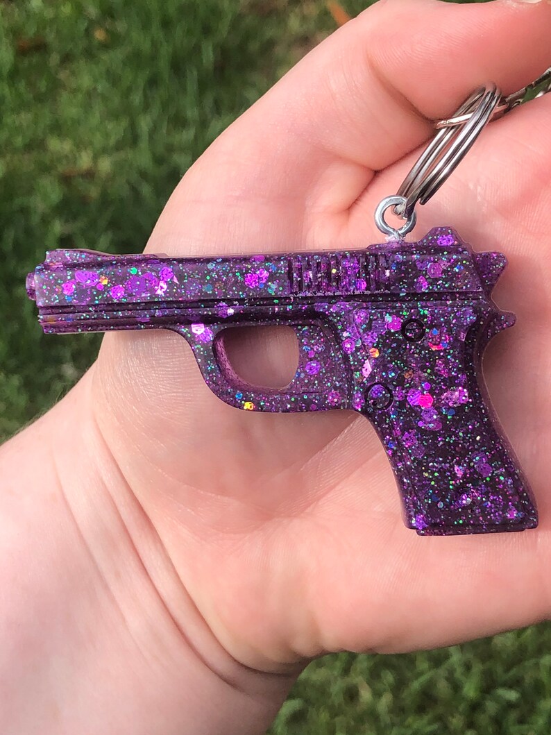 Custom Keychain Glitter Resin Keychain Glitter Keychain Gun Etsy