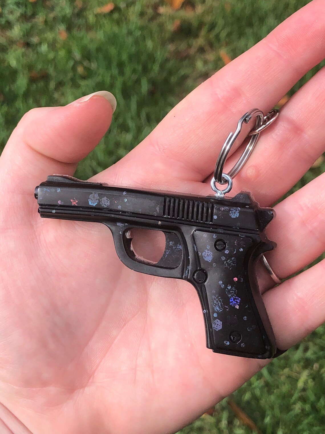Custom Keychain Glitter Resin Keychain Glitter Keychain Gun Etsy