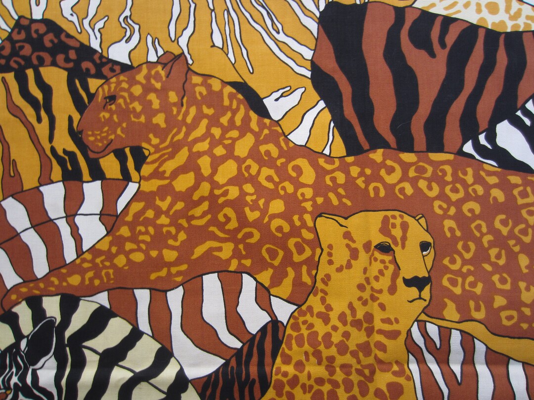 Vintage Cotton Safari Animal Fabric Circa the 60's Etsy