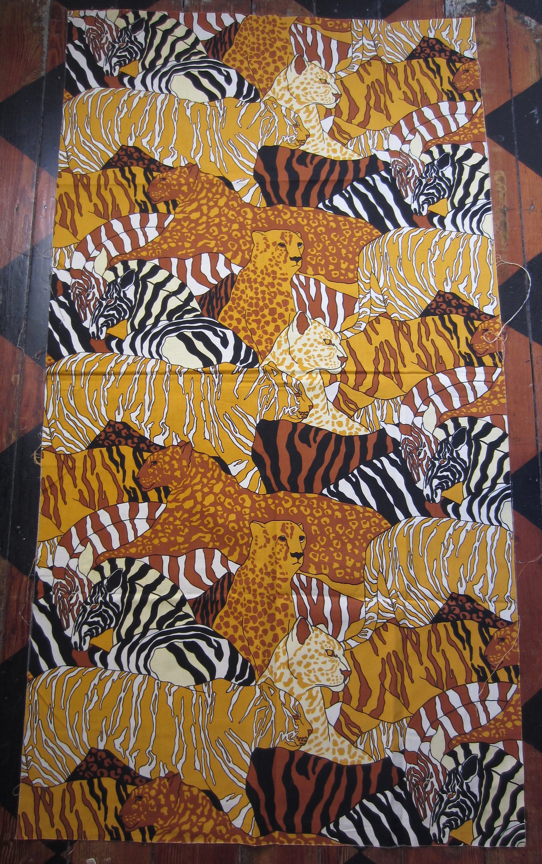 Vintage Cotton Safari Animal Fabric Circa the 60's Etsy