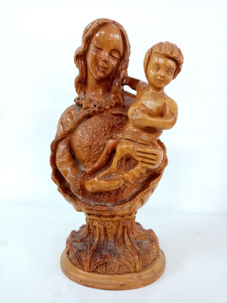 Carved Olive wood of Mary with Holy Child image 0