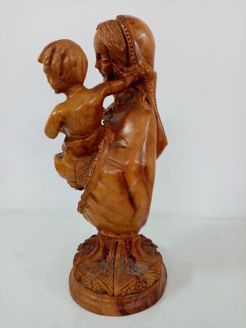 Carved Olive wood of Mary with Holy Child image 1