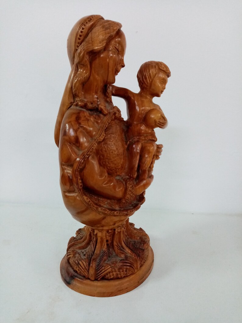 Carved Olive wood of Mary with Holy Child image 3