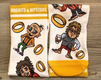 Hobbits & Hipsters - Lord of The Rings Parody Socks | Geek gift | Gift for him | Gift for her | Gollum socks | Bilbo socks | Funny socks