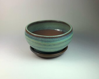Wheel thrown dark stoneware planter