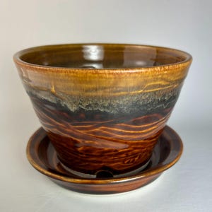Wheel thrown dark stoneware planter