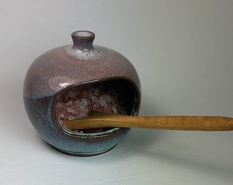 Handmade one of a kind ceramic Salt Pig with spoon