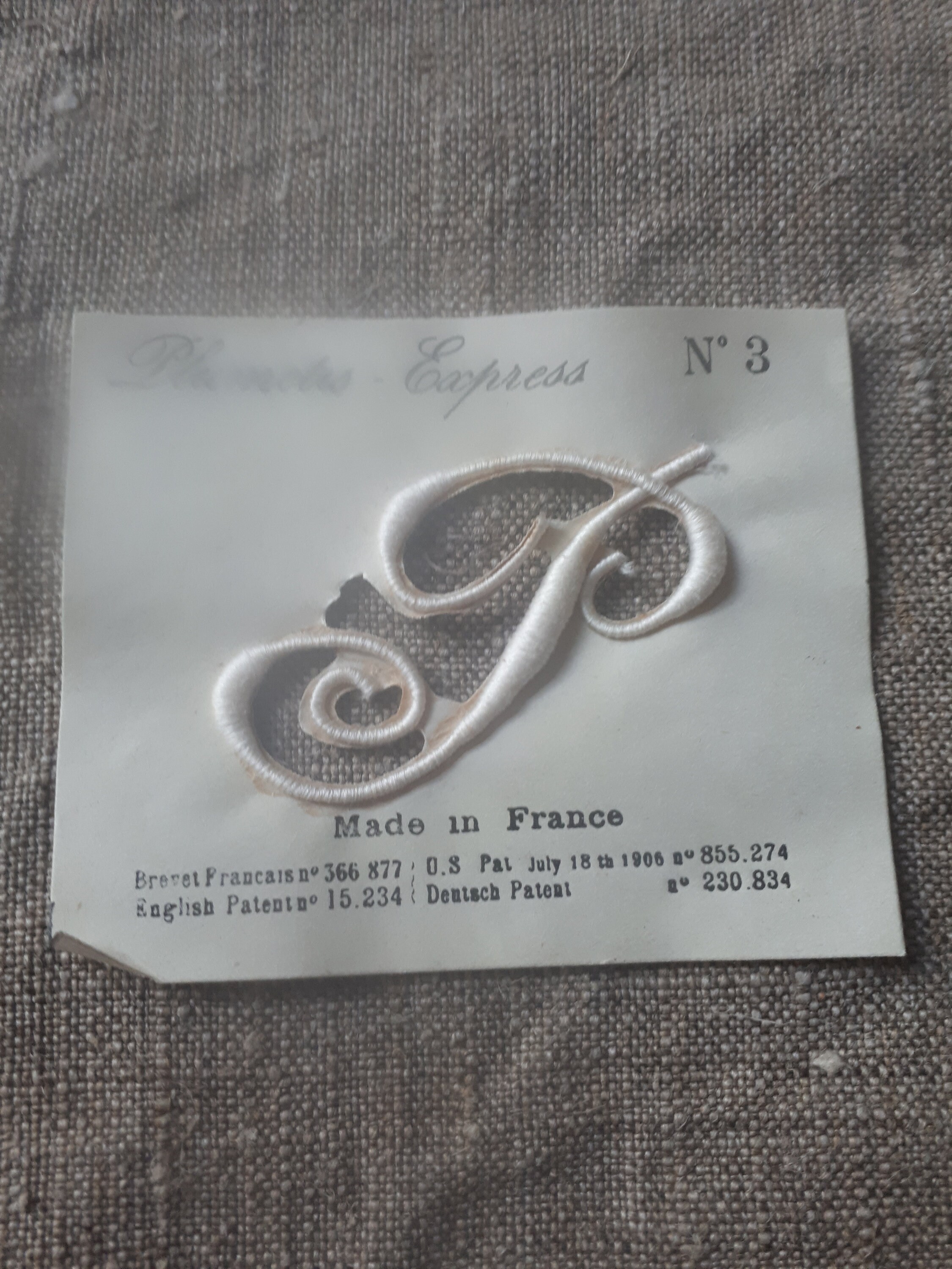 Initiales Brodées Plumetix Express - Modèle P G S - Article Vintage De 1906, Origine France