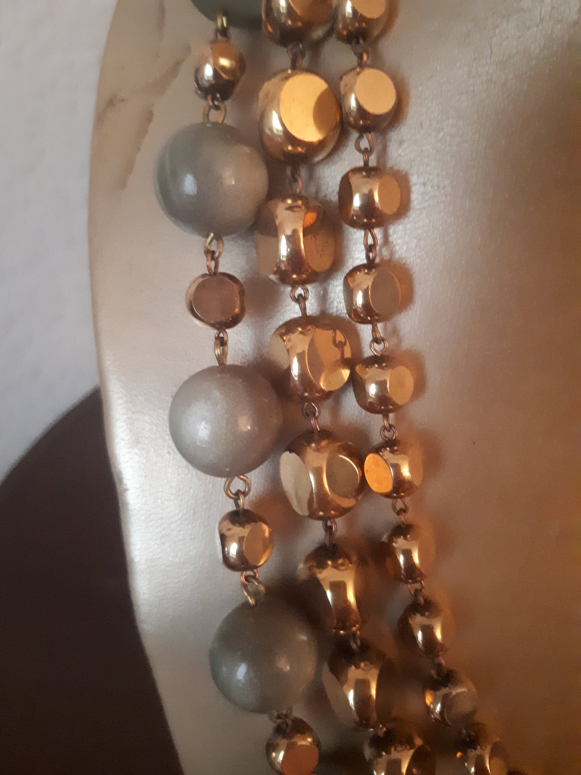 Collier Vintage 3 Rangs Bicolore Gris Argenté - Bijou Fantaisie, Occasion Impeccable