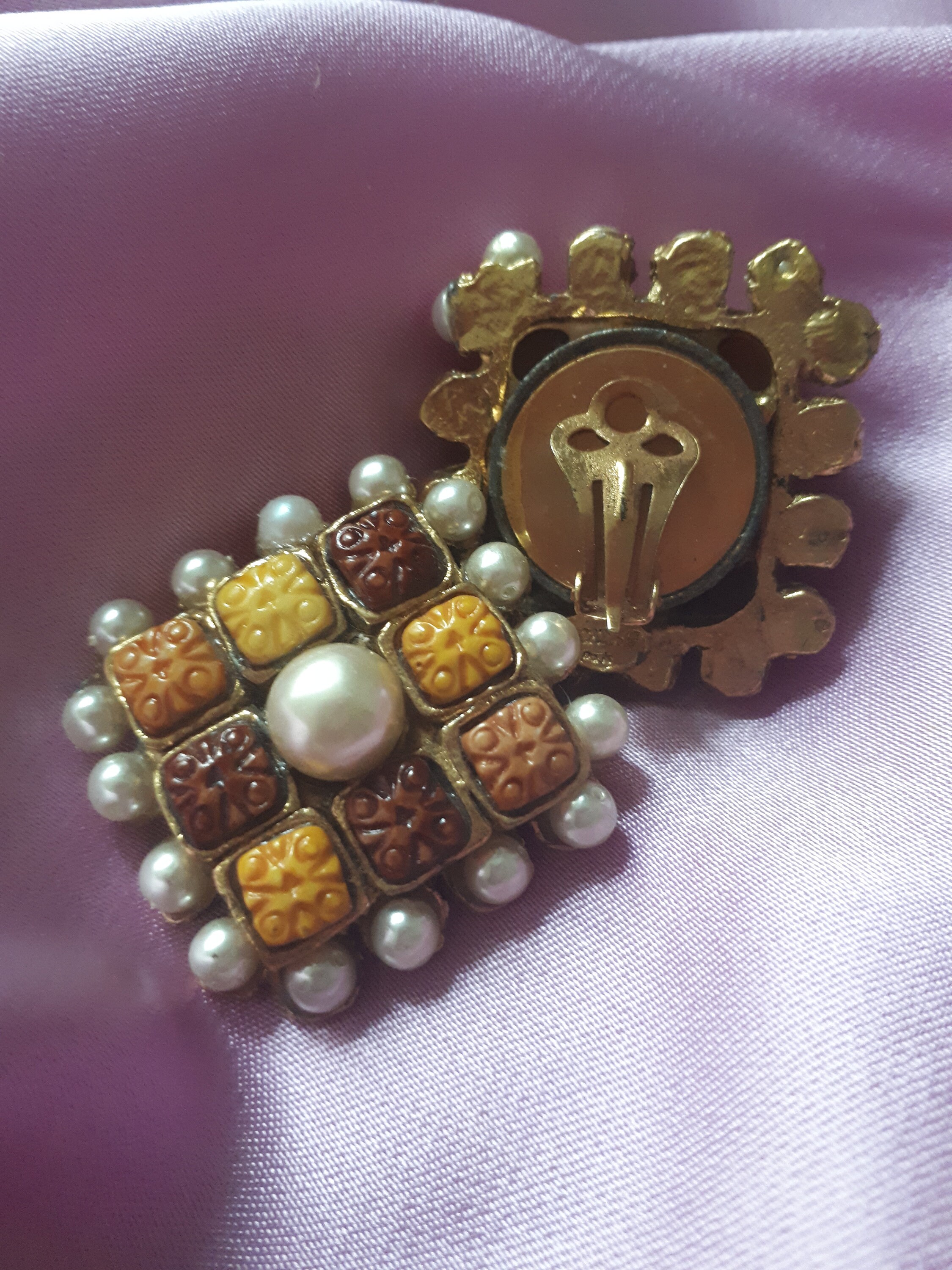 Boucles D'oreilles Vintage Clip - Fleur Bleue émaillée Sur Argenté - Style Années 80