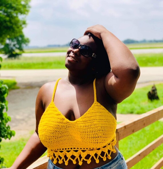 Crochet halter top plus size crop top 