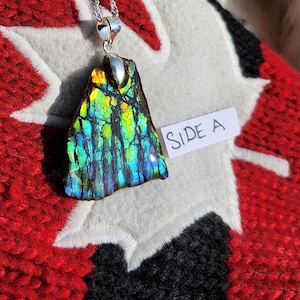 Imperial Alberta Ammolite Pendant! Rare Canadian Collector Gem 2 sided with all the colors & awesome patterns. Please watch video!