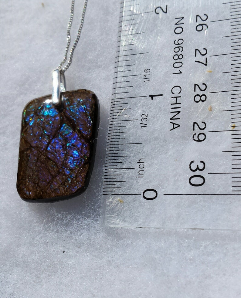 Gorgeous Violet Alberta Ammolite Free Form Pendants Set With .925 Silver Bale and 18 Chain! Green /& Blue