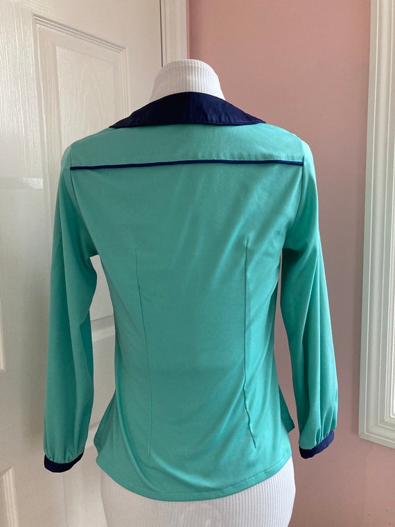 Small Teal/Navy Collared Blouse - image 3