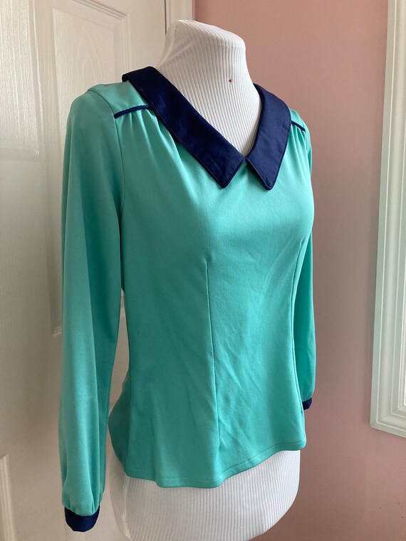 Small Teal/Navy Collared Blouse - image 2